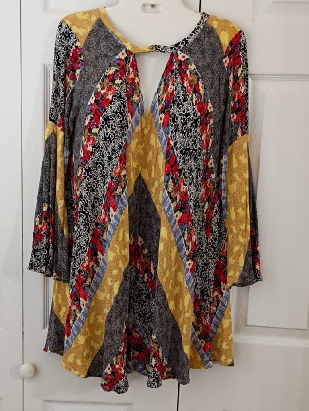 Umgee Yellow Multi-Pattern Flared Mini Dress/Tunic with Red Accents